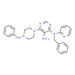 ChemSpider 2D Image | N~4~-Benzyl-6-(4-benzyl-1-piperazinyl)-N~4~-(2-pyridinyl)-4,5-pyrimidinediamine | C27H29N7