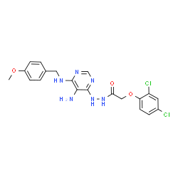 ChemSpider 2D Image | N'-{5-Amino-6-[(4-methoxybenzyl)amino]-4-pyrimidinyl}-2-(2,4-dichlorophenoxy)acetohydrazide | C20H20Cl2N6O3