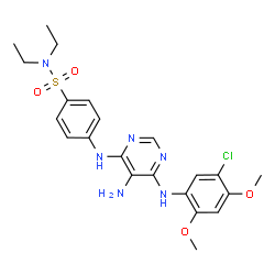 ChemSpider 2D Image | 4-({5-Amino-6-[(5-chloro-2,4-dimethoxyphenyl)amino]-4-pyrimidinyl}amino)-N,N-diethylbenzenesulfonamide | C22H27ClN6O4S