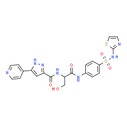ChemSpider 2D Image | N-(3-Hydroxy-1-oxo-1-{[4-(1,3-thiazol-2-ylsulfamoyl)phenyl]amino}-2-propanyl)-5-(4-pyridinyl)-1H-pyrazole-3-carboxamide | C21H19N7O5S2