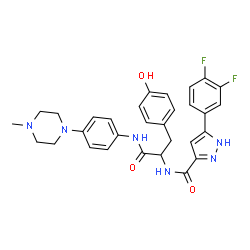 ChemSpider 2D Image | Nalpha-{[5-(3,4-Difluorophenyl)-1H-pyrazol-3-yl]carbonyl}-N-[4-(4-methyl-1-piperazinyl)phenyl]tyrosinamide | C30H30F2N6O3
