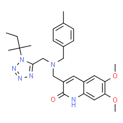 ChemSpider 2D Image | 6,7-Dimethoxy-3-{[(4-methylbenzyl){[1-(2-methyl-2-butanyl)-1H-tetrazol-5-yl]methyl}amino]methyl}-2(1H)-quinolinone | C27H34N6O3