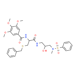ChemSpider 2D Image | N-[3-(Benzylsulfanyl)-1-({2-hydroxy-3-[methyl(phenylsulfonyl)amino]propyl}amino)-1-oxo-2-propanyl]-3,4,5-trimethoxybenzamide | C30H37N3O8S2