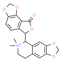 ChemSpider 2D Image | 6,6-Dimethyl-5-(8-oxo-6,8-dihydrofuro[3,4-e][1,3]benzodioxol-6-yl)-5,6,7,8-tetrahydro[1,3]dioxolo[4,5-g]isoquinolin-6-ium | C21H20NO6