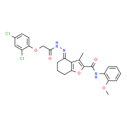 ChemSpider 2D Image | (4E)-4-{[(2,4-Dichlorophenoxy)acetyl]hydrazono}-N-(2-methoxyphenyl)-3-methyl-4,5,6,7-tetrahydro-1-benzofuran-2-carboxamide | C25H23Cl2N3O5