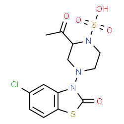 ChemSpider 2D Image | 2-Acetyl-4-(5-chloro-2-oxo-1,3-benzothiazol-3(2H)-yl)-1-piperazinesulfonic acid | C13H14ClN3O5S2