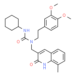ChemSpider 2D Image | 3-Cyclohexyl-1-[2-(3,4-dimethoxyphenyl)ethyl]-1-[(8-methyl-2-oxo-1,2-dihydro-3-quinolinyl)methyl]urea | C28H35N3O4