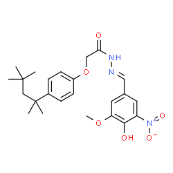 ChemSpider 2D Image | N'-[(E)-(4-Hydroxy-3-methoxy-5-nitrophenyl)methylene]-2-[4-(2,4,4-trimethyl-2-pentanyl)phenoxy]acetohydrazide | C24H31N3O6