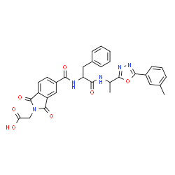 ChemSpider 2D Image | (5-{[1-({1-[5-(3-Methylphenyl)-1,3,4-oxadiazol-2-yl]ethyl}amino)-1-oxo-3-phenyl-2-propanyl]carbamoyl}-1,3-dioxo-1,3-dihydro-2H-isoindol-2-yl)acetic acid | C31H27N5O7