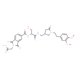 ChemSpider 2D Image | [5-({1-[({1-[2-(3,4-Dimethoxyphenyl)ethyl]-5-oxo-3-pyrrolidinyl}methyl)amino]-3-hydroxy-1-oxo-2-propanyl}carbamoyl)-1,3-dioxo-1,3-dihydro-2H-isoindol-2-yl]acetic acid | C29H32N4O10