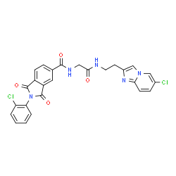 ChemSpider 2D Image | N-(2-{[2-(6-Chloroimidazo[1,2-a]pyridin-2-yl)ethyl]amino}-2-oxoethyl)-2-(2-chlorophenyl)-1,3-dioxo-5-isoindolinecarboxamide | C26H19Cl2N5O4