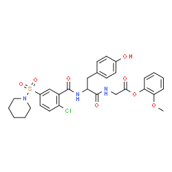 ChemSpider 2D Image | 2-Methoxyphenyl N-[2-chloro-5-(1-piperidinylsulfonyl)benzoyl]tyrosylglycinate | C30H32ClN3O8S