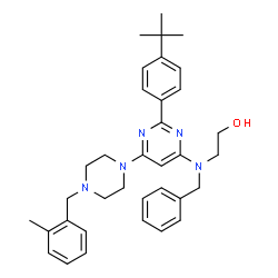 ChemSpider 2D Image | 2-(Benzyl{6-[4-(2-methylbenzyl)-1-piperazinyl]-2-[4-(2-methyl-2-propanyl)phenyl]-4-pyrimidinyl}amino)ethanol | C35H43N5O
