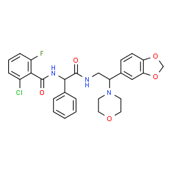 ChemSpider 2D Image | N-(2-{[2-(1,3-Benzodioxol-5-yl)-2-(4-morpholinyl)ethyl]amino}-2-oxo-1-phenylethyl)-2-chloro-6-fluorobenzamide | C28H27ClFN3O5