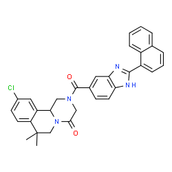 ChemSpider 2D Image | 10-Chloro-7,7-dimethyl-2-{[2-(1-naphthyl)-1H-benzimidazol-5-yl]carbonyl}-1,2,3,6,7,11b-hexahydro-4H-pyrazino[2,1-a]isoquinolin-4-one | C32H27ClN4O2