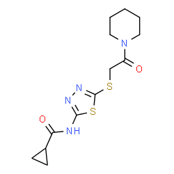 ChemSpider 2D Image | N-(5-{[2-Oxo-2-(1-piperidinyl)ethyl]sulfanyl}-1,3,4-thiadiazol-2-yl)cyclopropanecarboxamide | C13H18N4O2S2