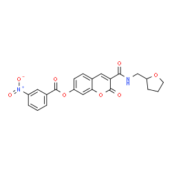 ChemSpider 2D Image | 2-Oxo-3-[(tetrahydro-2-furanylmethyl)carbamoyl]-2H-chromen-7-yl 3-nitrobenzoate | C22H18N2O8