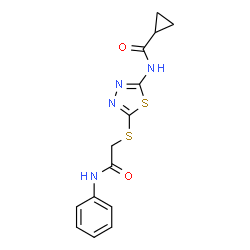 ChemSpider 2D Image | N-{5-[(2-Anilino-2-oxoethyl)sulfanyl]-1,3,4-thiadiazol-2-yl}cyclopropanecarboxamide | C14H14N4O2S2