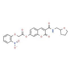 ChemSpider 2D Image | 2-Oxo-3-[(tetrahydro-2-furanylmethyl)carbamoyl]-2H-chromen-7-yl (2-nitrophenoxy)acetate | C23H20N2O9