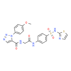 ChemSpider 2D Image | 1-(4-Methoxyphenyl)-N-(2-oxo-2-{[4-(1,3-thiazol-2-ylsulfamoyl)phenyl]amino}ethyl)-1H-1,2,3-triazole-5-carboxamide | C21H19N7O5S2