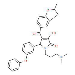 ChemSpider 2D Image | 1-[3-(Dimethylamino)propyl]-3-hydroxy-4-[(2-methyl-2,3-dihydro-1-benzofuran-5-yl)carbonyl]-5-(3-phenoxyphenyl)-1,5-dihydro-2H-pyrrol-2-one | C31H32N2O5