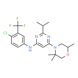 ChemSpider 2D Image | N-[4-Chloro-3-(trifluoromethyl)phenyl]-2-isopropyl-6-(2,5,5-trimethyl-4-morpholinyl)-4-pyrimidinamine | C21H26ClF3N4O
