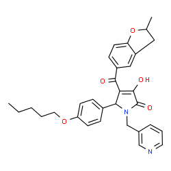 ChemSpider 2D Image | 3-Hydroxy-4-[(2-methyl-2,3-dihydro-1-benzofuran-5-yl)carbonyl]-5-[4-(pentyloxy)phenyl]-1-(3-pyridinylmethyl)-1,5-dihydro-2H-pyrrol-2-one | C31H32N2O5