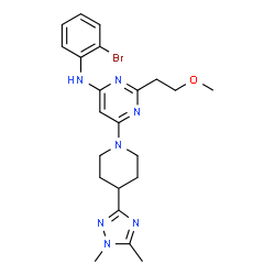 ChemSpider 2D Image | N-(2-Bromophenyl)-6-[4-(1,5-dimethyl-1H-1,2,4-triazol-3-yl)-1-piperidinyl]-2-(2-methoxyethyl)-4-pyrimidinamine | C22H28BrN7O