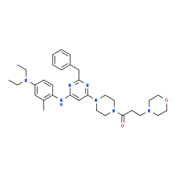 ChemSpider 2D Image | 1-[4-(2-Benzyl-6-{[4-(diethylamino)-2-methylphenyl]amino}-4-pyrimidinyl)-1-piperazinyl]-3-(4-morpholinyl)-1-propanone | C33H45N7O2