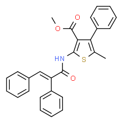 ChemSpider 2D Image | Methyl 2-{[(2E)-2,3-diphenyl-2-propenoyl]amino}-5-methyl-4-phenyl-3-thiophenecarboxylate | C28H23NO3S