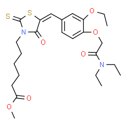 ChemSpider 2D Image | Methyl 6-[(5E)-5-{4-[2-(diethylamino)-2-oxoethoxy]-3-ethoxybenzylidene}-4-oxo-2-thioxo-1,3-thiazolidin-3-yl]hexanoate | C25H34N2O6S2