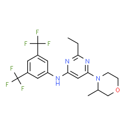 ChemSpider 2D Image | N-[3,5-Bis(trifluoromethyl)phenyl]-2-ethyl-6-(3-methyl-4-morpholinyl)-4-pyrimidinamine | C19H20F6N4O