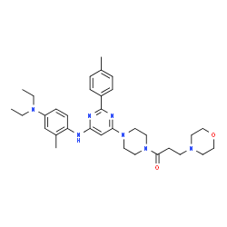 ChemSpider 2D Image | 1-{4-[6-{[4-(Diethylamino)-2-methylphenyl]amino}-2-(4-methylphenyl)-4-pyrimidinyl]-1-piperazinyl}-3-(4-morpholinyl)-1-propanone | C33H45N7O2