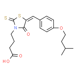 ChemSpider 2D Image | 4-{(5E)-5-[4-(3-Methylbutoxy)benzylidene]-4-oxo-2-thioxo-1,3-thiazolidin-3-yl}butanoic acid | C19H23NO4S2