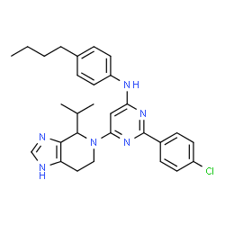 ChemSpider 2D Image | N-(4-Butylphenyl)-2-(4-chlorophenyl)-6-(4-isopropyl-1,4,6,7-tetrahydro-5H-imidazo[4,5-c]pyridin-5-yl)-4-pyrimidinamine | C29H33ClN6