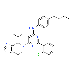 ChemSpider 2D Image | N-(4-Butylphenyl)-2-(2-chlorophenyl)-6-(4-isopropyl-1,4,6,7-tetrahydro-5H-imidazo[4,5-c]pyridin-5-yl)-4-pyrimidinamine | C29H33ClN6