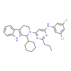 ChemSpider 2D Image | 6-(1-Cyclohexyl-1,3,4,9-tetrahydro-2H-beta-carbolin-2-yl)-N-(3,5-dichlorophenyl)-2-propyl-4-pyrimidinamine | C30H33Cl2N5