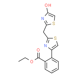 ChemSpider 2D Image | Ethyl 2-{2-[(4-hydroxy-1,3-thiazol-2-yl)methyl]-1,3-thiazol-4-yl}benzoate | C16H14N2O3S2