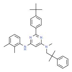 ChemSpider 2D Image | N'-(2,3-Dimethylphenyl)-N-methyl-N-(2-methyl-2-phenylpropyl)-2-[4-(2-methyl-2-propanyl)phenyl]-4,6-pyrimidinediamine | C33H40N4