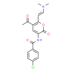 ChemSpider 2D Image | N-{5-Acetyl-6-[(E)-2-(dimethylamino)vinyl]-2-oxo-2H-pyran-3-yl}-4-chlorobenzamide | C18H17ClN2O4