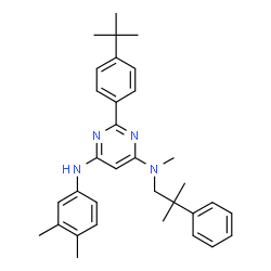 ChemSpider 2D Image | N'-(3,4-Dimethylphenyl)-N-methyl-N-(2-methyl-2-phenylpropyl)-2-[4-(2-methyl-2-propanyl)phenyl]-4,6-pyrimidinediamine | C33H40N4