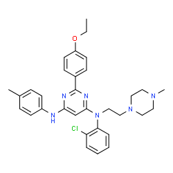 ChemSpider 2D Image | N-(2-Chlorophenyl)-2-(4-ethoxyphenyl)-N'-(4-methylphenyl)-N-[2-(4-methyl-1-piperazinyl)ethyl]-4,6-pyrimidinediamine | C32H37ClN6O