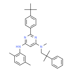 ChemSpider 2D Image | N'-(2,5-Dimethylphenyl)-N-methyl-N-(2-methyl-2-phenylpropyl)-2-[4-(2-methyl-2-propanyl)phenyl]-4,6-pyrimidinediamine | C33H40N4