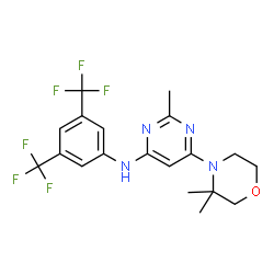 ChemSpider 2D Image | N-[3,5-Bis(trifluoromethyl)phenyl]-6-(3,3-dimethyl-4-morpholinyl)-2-methyl-4-pyrimidinamine | C19H20F6N4O