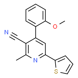 ChemSpider 2D Image | 4-(2-Methoxyphenyl)-2-methyl-6-(2-thienyl)nicotinonitrile | C18H14N2OS