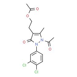ChemSpider 2D Image | 2-[1-Acetyl-2-(3,4-dichlorophenyl)-5-methyl-3-oxo-2,3-dihydro-1H-pyrazol-4-yl]ethyl acetate | C16H16Cl2N2O4