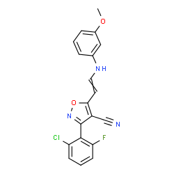 ChemSpider 2D Image | 3-(2-Chloro-6-fluorophenyl)-5-{2-[(3-methoxyphenyl)amino]vinyl}-1,2-oxazole-4-carbonitrile | C19H13ClFN3O2