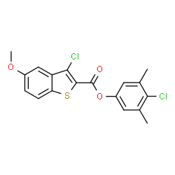 ChemSpider 2D Image | 4-Chloro-3,5-dimethylphenyl 3-chloro-5-methoxy-1-benzothiophene-2-carboxylate | C18H14Cl2O3S