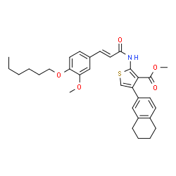 ChemSpider 2D Image | Methyl 2-({(2E)-3-[4-(hexyloxy)-3-methoxyphenyl]-2-propenoyl}amino)-4-(5,6,7,8-tetrahydro-2-naphthalenyl)-3-thiophenecarboxylate | C32H37NO5S