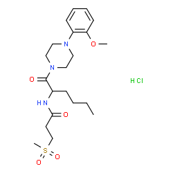 ChemSpider 2D Image | N-{1-[4-(2-Methoxyphenyl)-1-piperazinyl]-1-oxo-2-hexanyl}-3-(methylsulfonyl)propanamide hydrochloride (1:1) | C21H34ClN3O5S